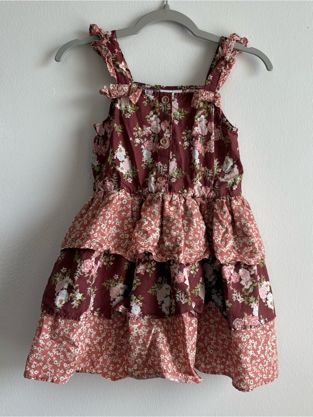 Happy Threads Girls Floral Tiered Sundress in Burgundy and Rose size 5
